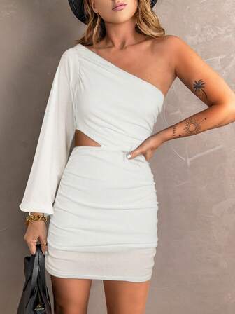 One Shoulder Strapless Cutout Tight Asymmetric Party Evening Maxi Dresses