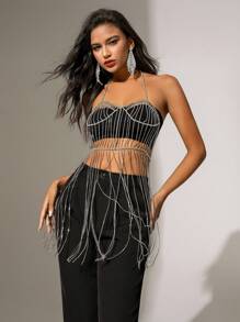 Zolique 寶石頸鍊焊接露背連身裙