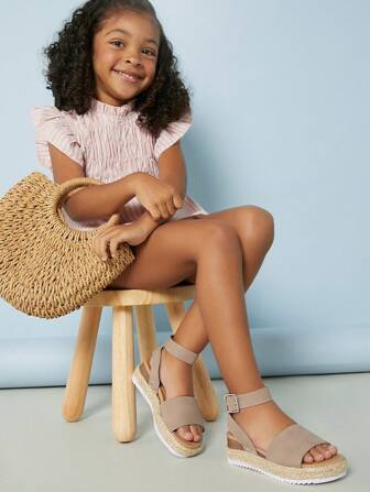 Mini mi Sandálias Plataforma de Esparto Open Toe Fashion Taupe para Crianças - Conforto, Estilo Clássico e Uso o Dia Todo