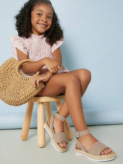 Mini mi Taupe Fashion Open Toe Espadrille Platform Sandals For Kids – Comfort, Classic Style, And All-Day Wear
