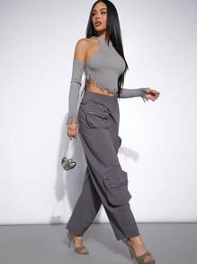 Denimoi Quần ống rộng túi zip thời trang - Màu xám đen - Xem 6