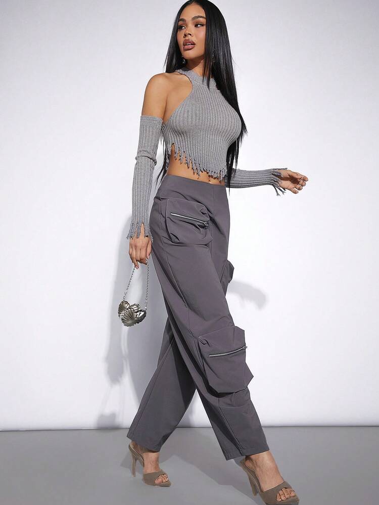 Fashion Zip Pocket Wide Leg Cargo Pants