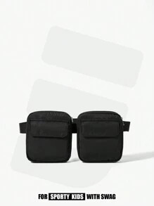黑色極簡風格尼龍可拆卸時尚運動腰包 - 黑色 - 查看 1