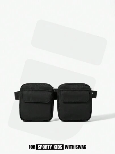 黑色極簡風格尼龍可拆卸時尚運動腰包