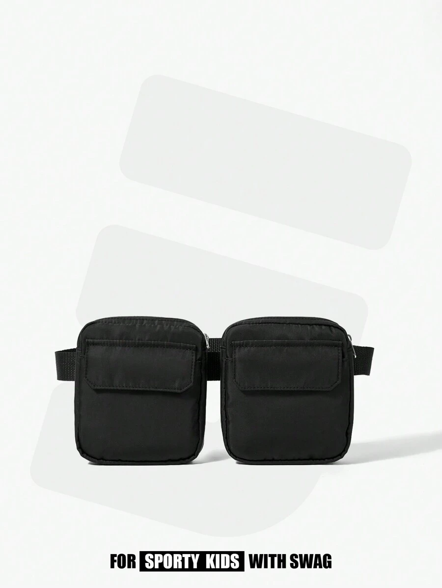 黑色極簡風格尼龍可拆卸時尚運動腰包 - 黑色 - 查看 1