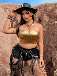 Flirla Hơn Chất rắn Bustier Áo Tube Crop - Vàng - Xem 1