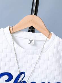 SHEIN Tween Boy Letter Embroidered Texture Two Pieces Set - White - View 2