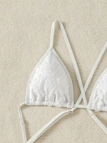 SHEIN Swim 夏季女士 2 件纯色镂空腰部吊带泳衣和罩衫裙套装 - 白色 - 查看 6