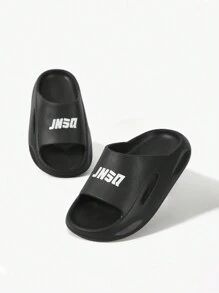 JNSQ Boys Letter Graphic Single Band Slippers For Indoor Outdoor - Black - View 7
