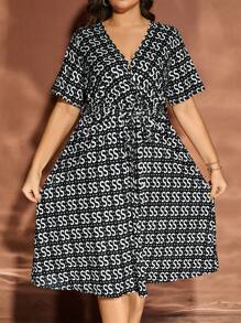 EMERY ROSE Kích thước lớn In Eo Kẹp chặt Đầm - Nhiều màu - Xem 5