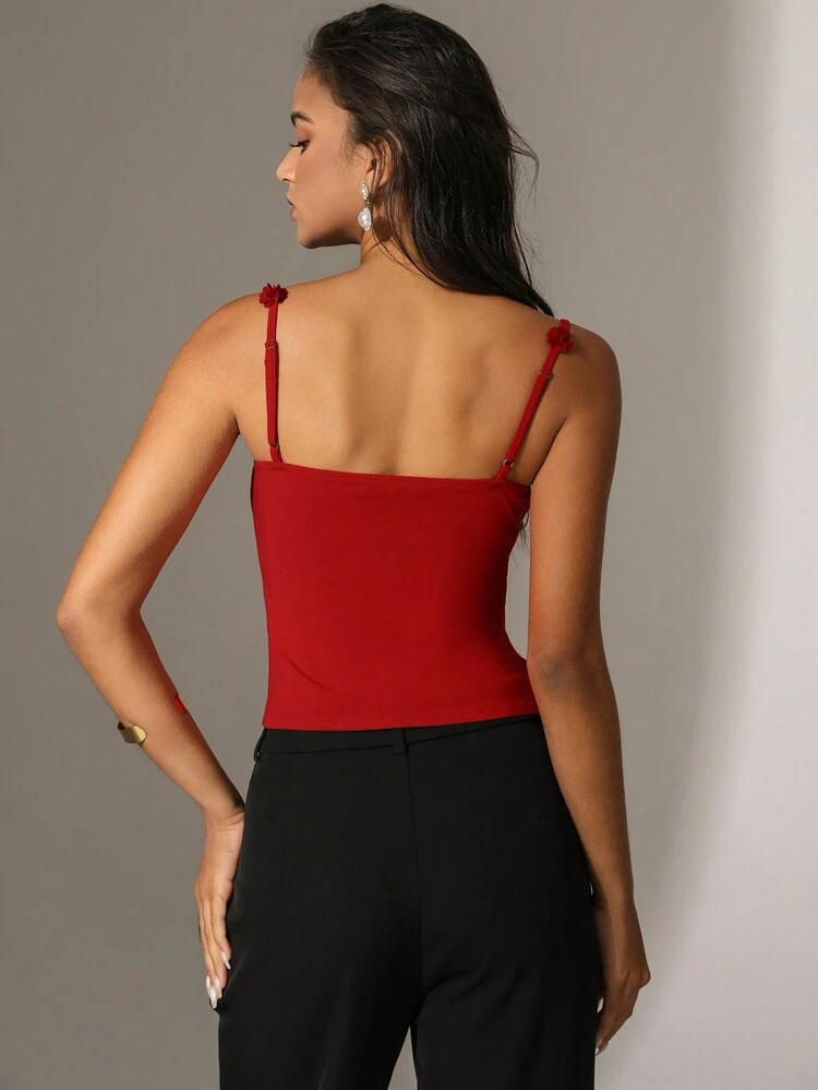 Damen Einfarbige Camisole Mit 3d Blumen Dekoration