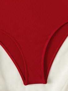 SHEIN Swim Summer Beach Solid Color One-Piece Swimsuit With Twist And Hollow Out Design - Red - View 5