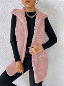 EURMUSE Của phụ nữ Không tay Thường xuyên áo có mũ Áo khoác - Hồng - Xem 1