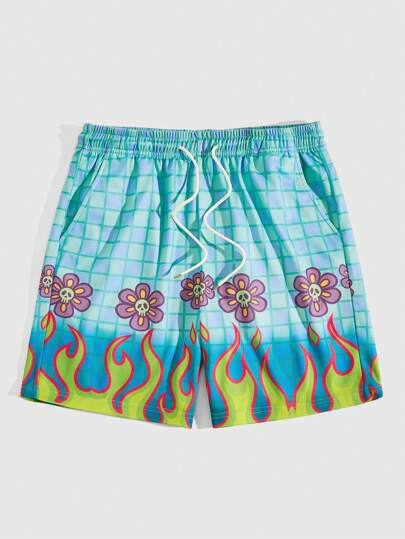 TarrynAnnIllustration Men's Floral Flame Print Shorts For Summer