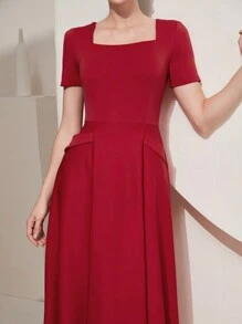 Modelyn Women's Short Sleeve Flowy Dress - Red - View 4