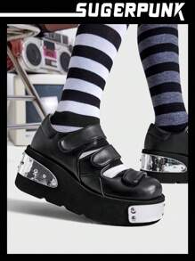 Sugerpunk Của phụ nữ Đúng mốt Đen Nền tảng Giày dép Với Khóa điều chỉnh , Linh hoạt - màu đen - Xem 4