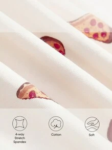 Cozy Pixies Baby Boy Snug Fit Pajamas, Cartoon Pizza Pattern, Round Neck, Long Sleeve Top And Long Pants Set - Apricot - View 4