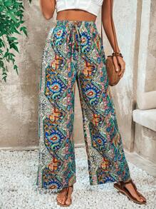 SHEIN Frenchy 女士洋酒紋寬腿褲 - 彩色 - 查看 1