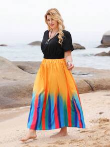 EMERY ROSE Vestido Plus Size De Manga Curta Com Decote Em V E Tingimento Em Gravata Para Mulheres - Multicolorido - Visão 3