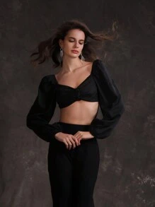 Chiquease Áo hoa đen hở lưng gợi cảm Anewsta Elegant Banquet dành cho nữ - màu đen - Xem 1