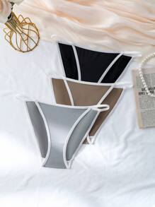 3pcs Women's Contrast Trimmed Triangle Panties Set - Multicolor - View 3