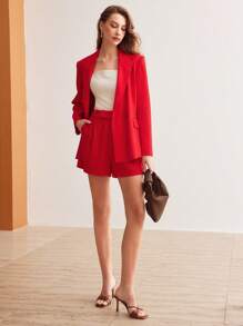 MOTF PREMIUM LINEN WOVEN WOMEN'S PLAIN COLOR SHORTS WITH SLANTED POCKETS - Red - View 4