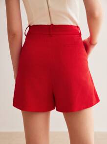 MOTF PREMIUM LINEN WOVEN WOMEN'S PLAIN COLOR SHORTS WITH SLANTED POCKETS - Red - View 7