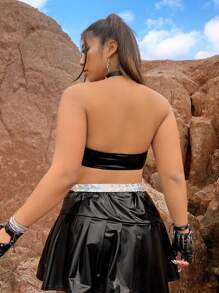 Flirla Plus Size Rhinestone Fringe Strapless Top - Black - View 2