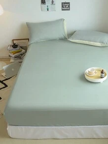 1pc Solid Color Fitted Sheet, Mattress Protector, Mattress Cover, Deep Pocket Design, Soft & Breathable, Fits Various Bed Sizes - Green - View 7