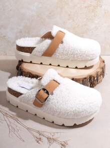 SHUZIA Women's Warm Furry White Slippers