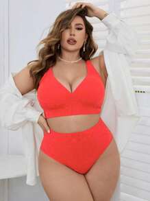 SHEIN Swim Curve 大尺碼女士純色泳衣套裝