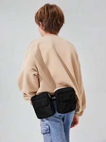 黑色極簡風格尼龍可拆卸時尚運動腰包 - 黑色 - 查看 2