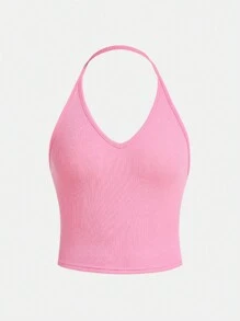 Tween Girl Sports Street Fashion Knitted Solid Color Halter Top Three-Piece Pack - Mint Green - View 6