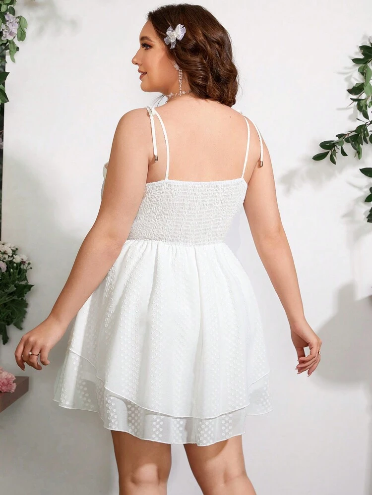 Plus Size Women's Solid Color Double Layered Ruffle Hem Work Dress With Spaghetti Straps