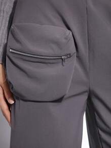 Denimoi Quần ống rộng túi zip thời trang - Màu xám đen - Xem 3