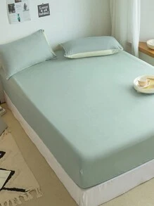 1pc Solid Color Fitted Sheet, Mattress Protector, Mattress Cover, Deep Pocket Design, Soft & Breathable, Fits Various Bed Sizes - Green - View 4