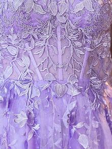 Women's Floral Embroidered Mesh Bandeau Evening Gown - Mauve Purple - View 6