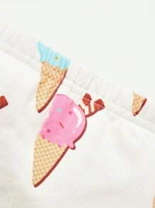 Cozy Pixies Baby Girl Snug Fit Pajama Set, Cartoon Fun Ice Cream Design, Round Collar, Regular Sleeve Pullover Top & Footed Pants - Pink - View 5