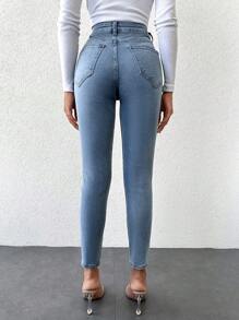 High Waist Ripped Skinny Jeans - Light Wash - View 2