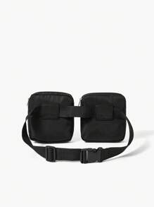 黑色極簡風格尼龍可拆卸時尚運動腰包 - 黑色 - 查看 7