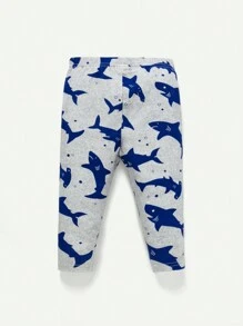 Cozy Pixies 寶寶男孩緊身鯊魚印花圓領上衣和長褲睡衣套裝 - 淺灰色 - 查看 2