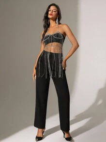 Zolique 寶石頸鍊焊接露背連身裙