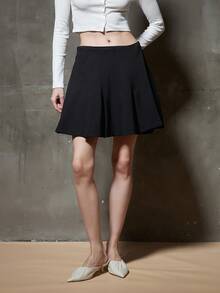 女士短款百褶a字裙 - 黑色 - 查看 3