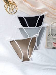 3pcs Women's Contrast Trimmed Triangle Panties Set - Multicolor - View 4
