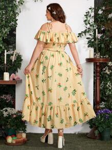 Sunnyshic Kích thước lớn Của phụ nữ Vai Ruffle In kẻ sọc Dài Đầm - Nhiều màu - Xem 2