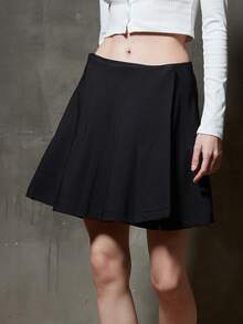 女士短款百褶a字裙 - 黑色 - 查看 1