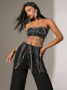 Zolique 寶石頸鍊焊接露背連身裙