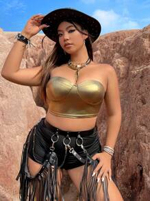 Flirla Hơn Chất rắn Bustier Áo Tube Crop - Vàng - Xem 4