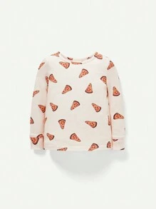 Cozy Pixies Baby Boy Snug Fit Pajamas, Cartoon Pizza Pattern, Round Neck, Long Sleeve Top And Long Pants Set - Apricot - View 3