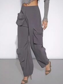 Denimoi Quần ống rộng túi zip thời trang - Màu xám đen - Xem 4
